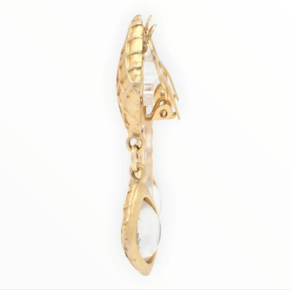 CHANEL Quilted Matelasse Earrings Gold Plated Clip On Vintage - Picture 3 of 5